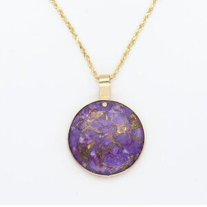 Purple Copper Turquoise Choker Natural Stone Pendant 14K Yellow Gold Necklace